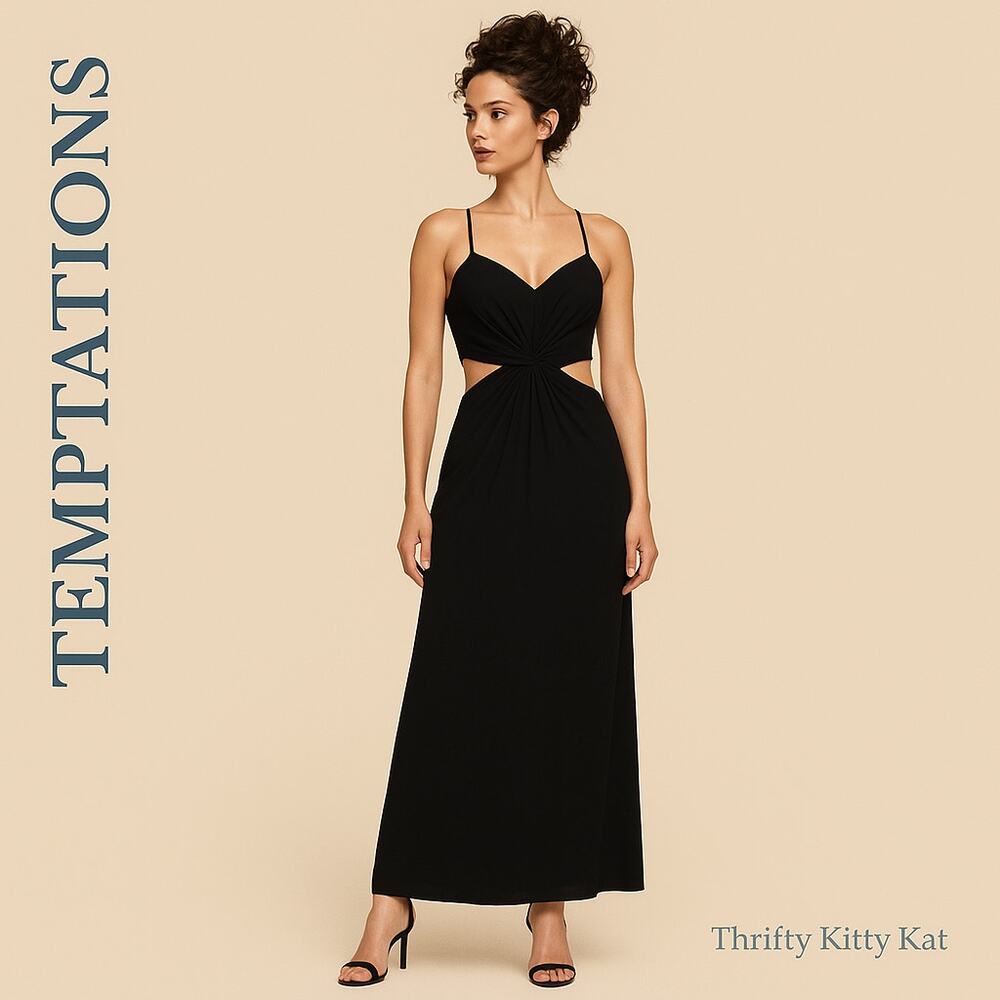 Temptation Cutout Ruched Maxi Gown Sweetheart‎ Spaghetti Strap Evening Black 6